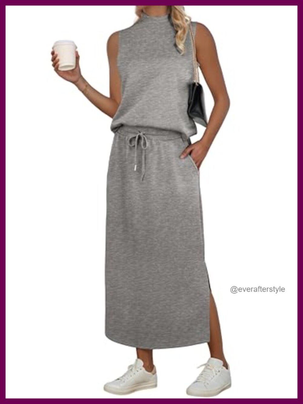 Two Piece Skirt Set Mock Neck Crop Top Maxi Skirt Pockets